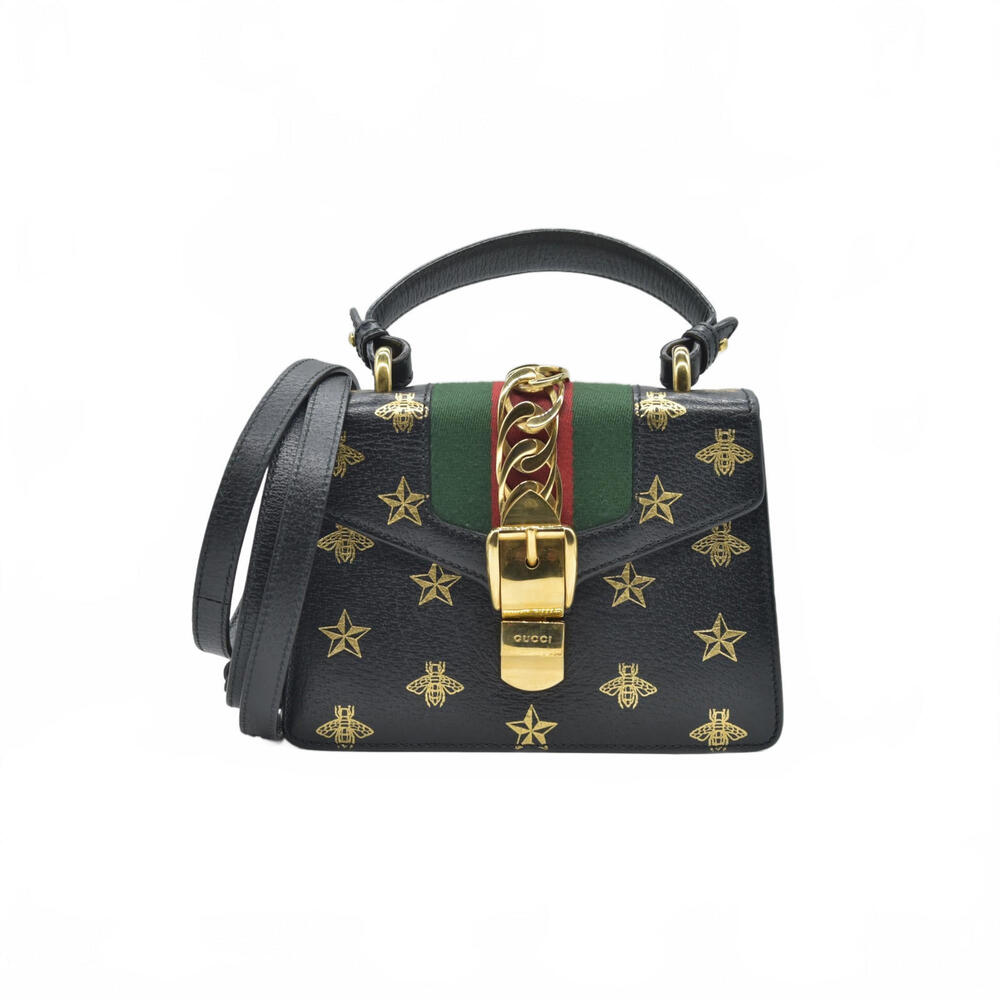 $2590 Gucci Calfskin Small Sylvie Shoulder Bag Black